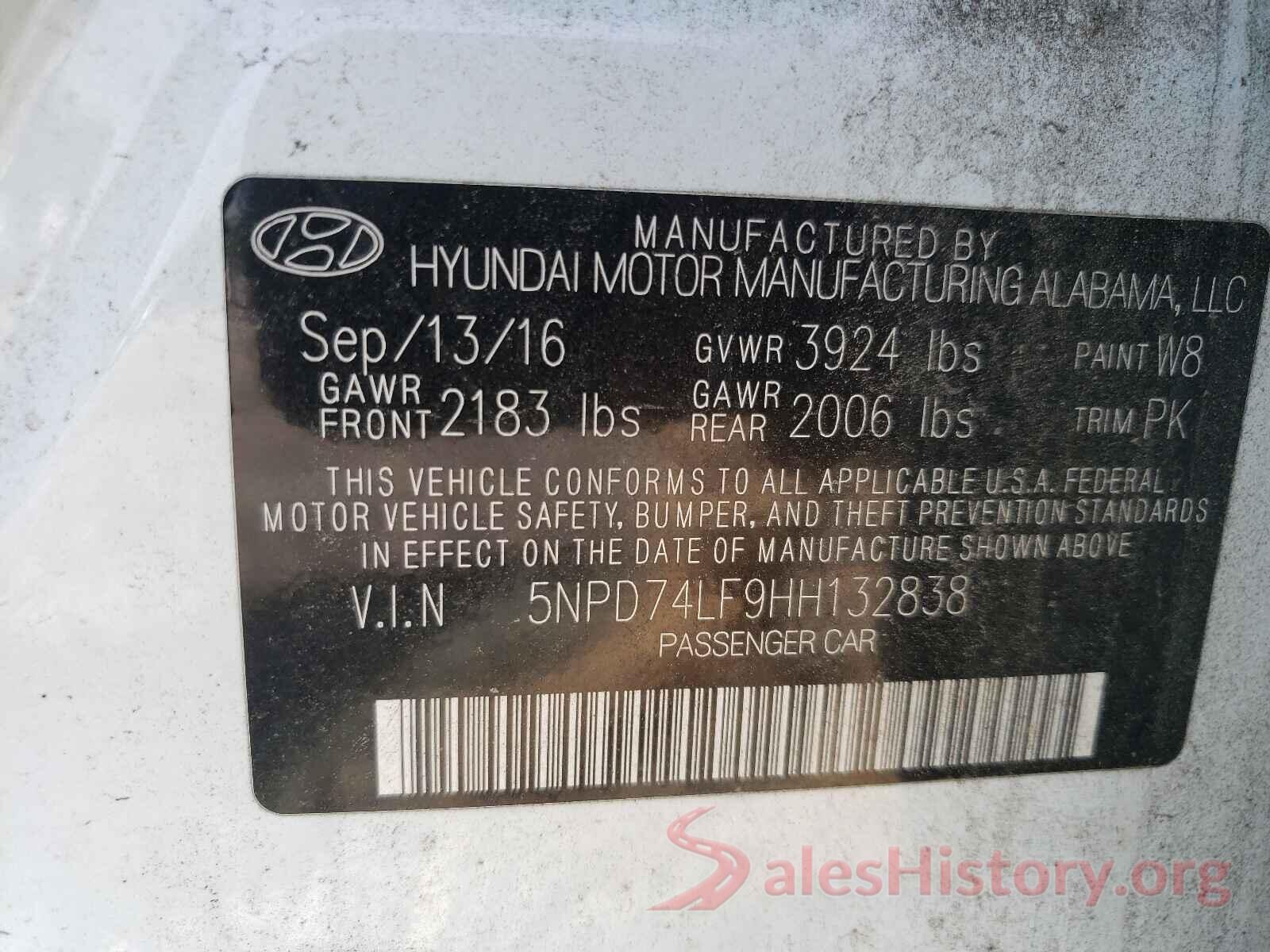 5NPD74LF9HH132838 2017 HYUNDAI ELANTRA