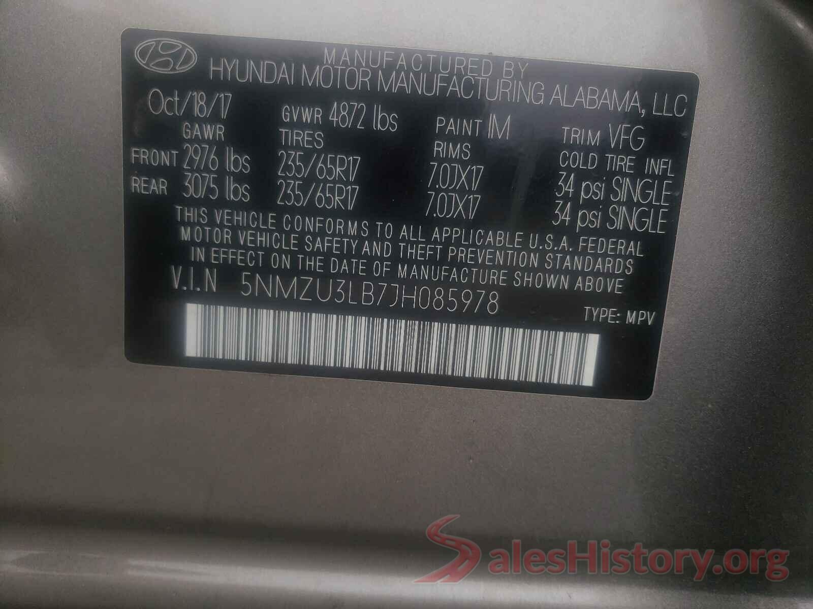 5NMZU3LB7JH085978 2018 HYUNDAI SANTA FE