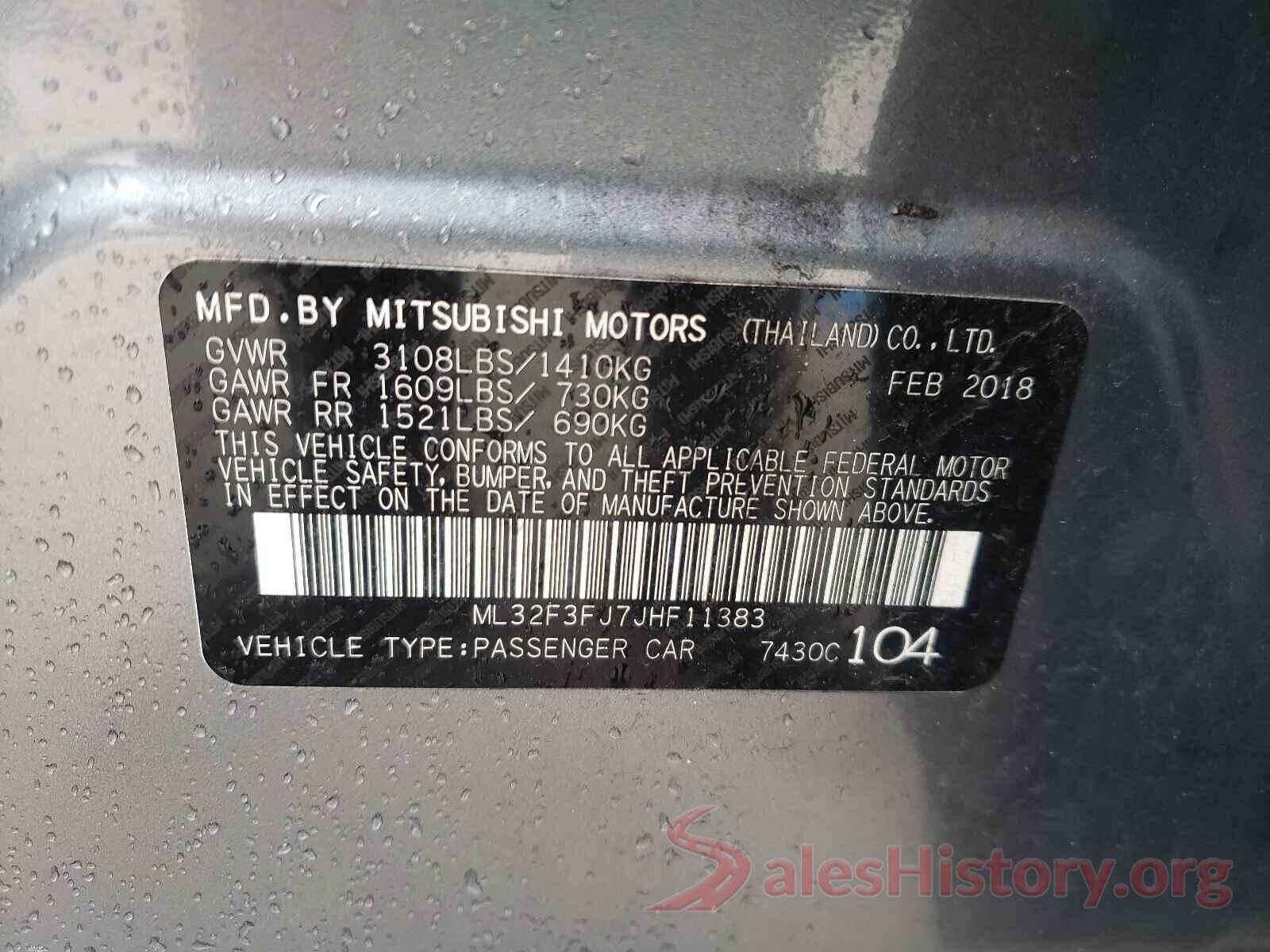 ML32F3FJ7JHF11383 2018 MITSUBISHI MIRAGE