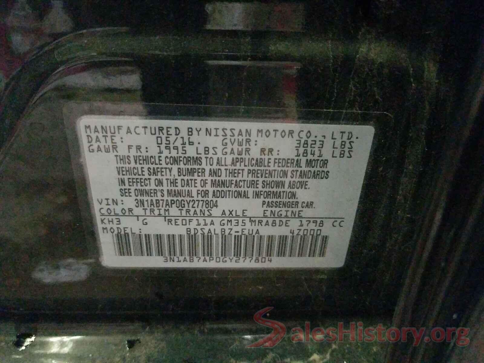 3N1AB7AP0GY277804 2016 NISSAN SENTRA