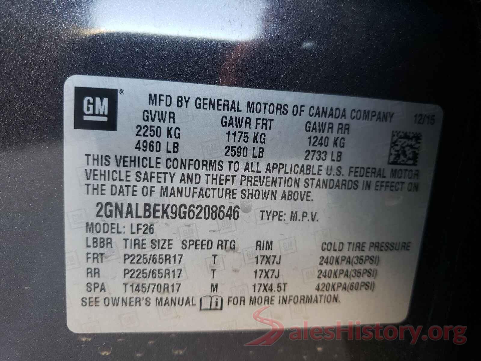 2GNALBEK9G6208646 2016 CHEVROLET EQUINOX