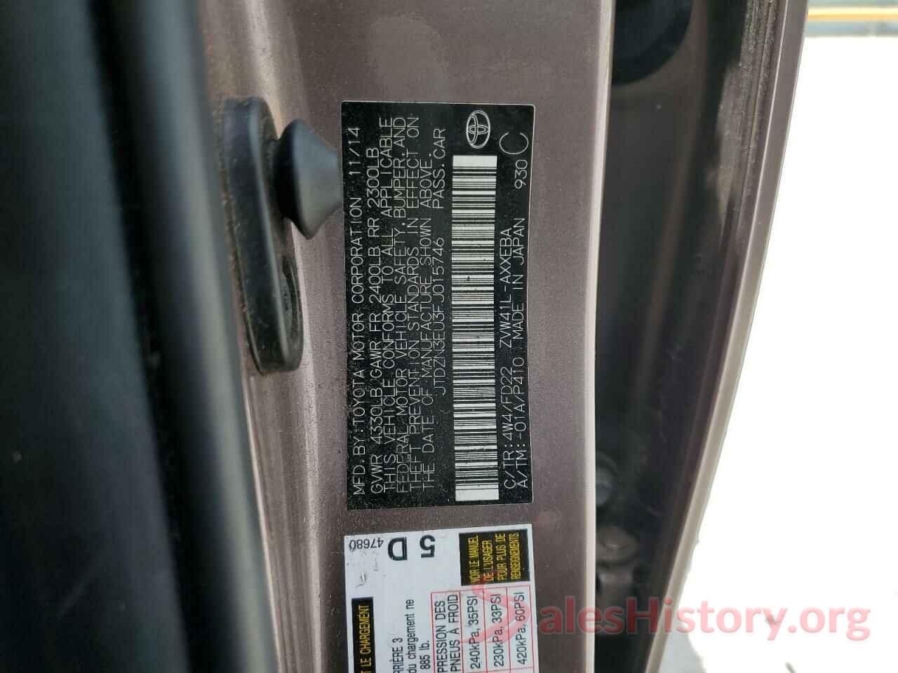 JTDZN3EU3FJ015746 2015 TOYOTA PRIUS