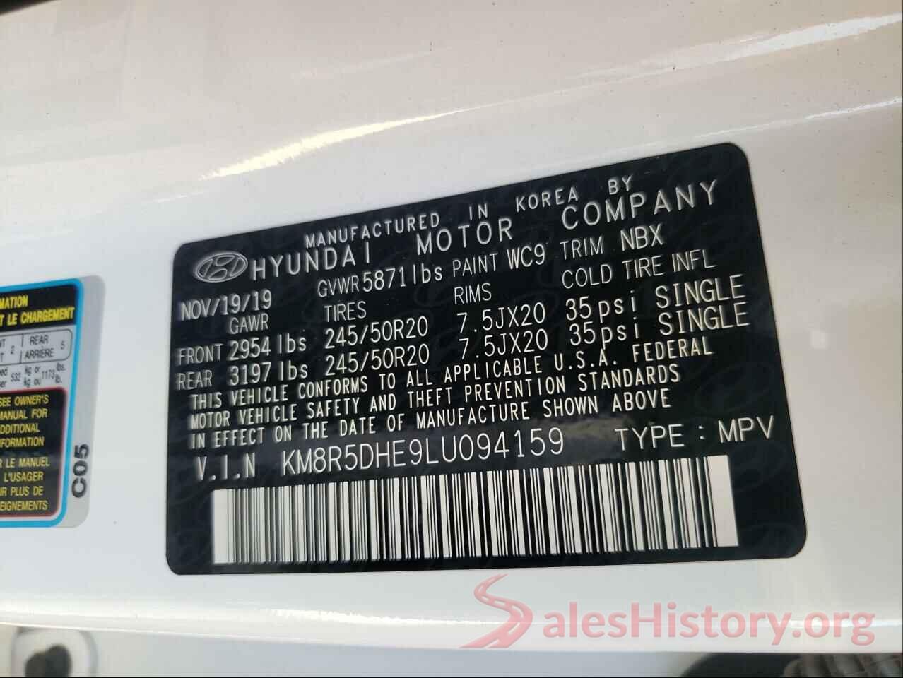 KM8R5DHE9LU094159 2020 HYUNDAI PALISADE