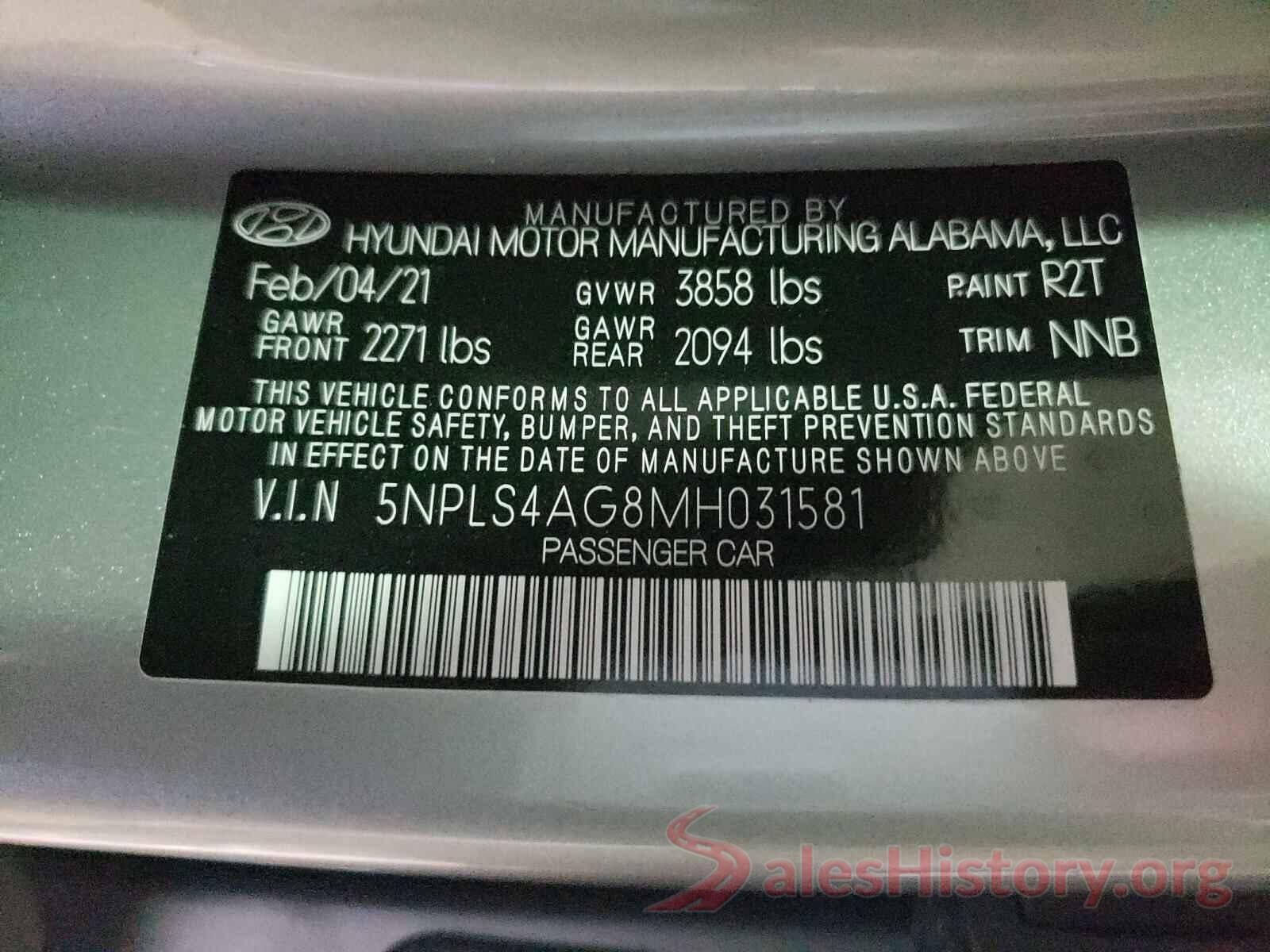 5NPLS4AG8MH031581 2021 HYUNDAI ELANTRA