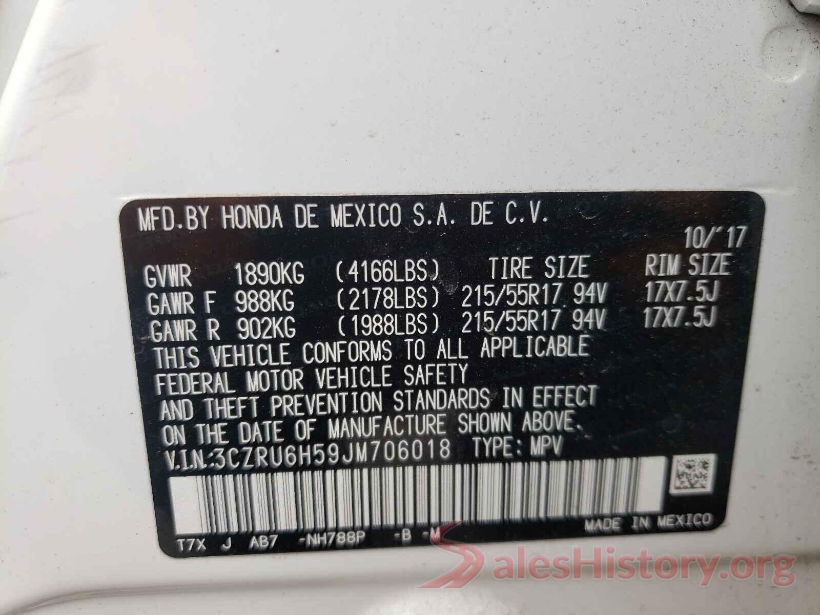 3CZRU6H59JM706018 2018 HONDA HR-V