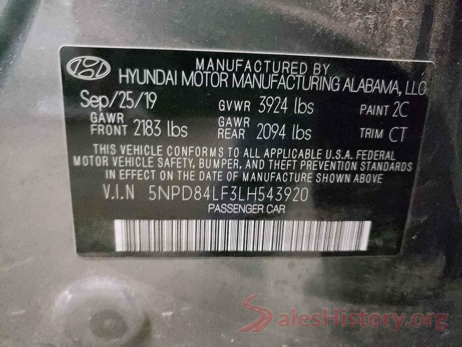 5NPD84LF3LH543920 2020 HYUNDAI ELANTRA