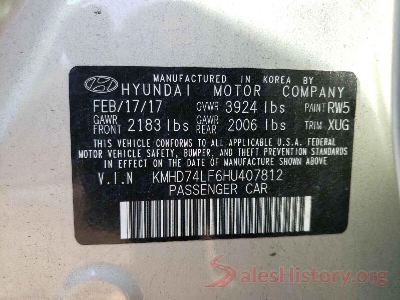 KMHD74LF6HU407812 2017 HYUNDAI ELANTRA