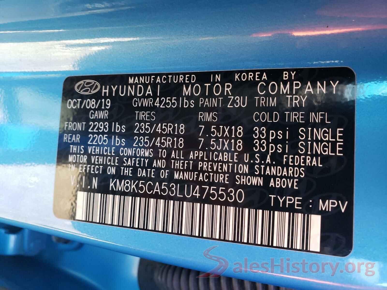 KM8K5CA53LU475530 2020 HYUNDAI KONA