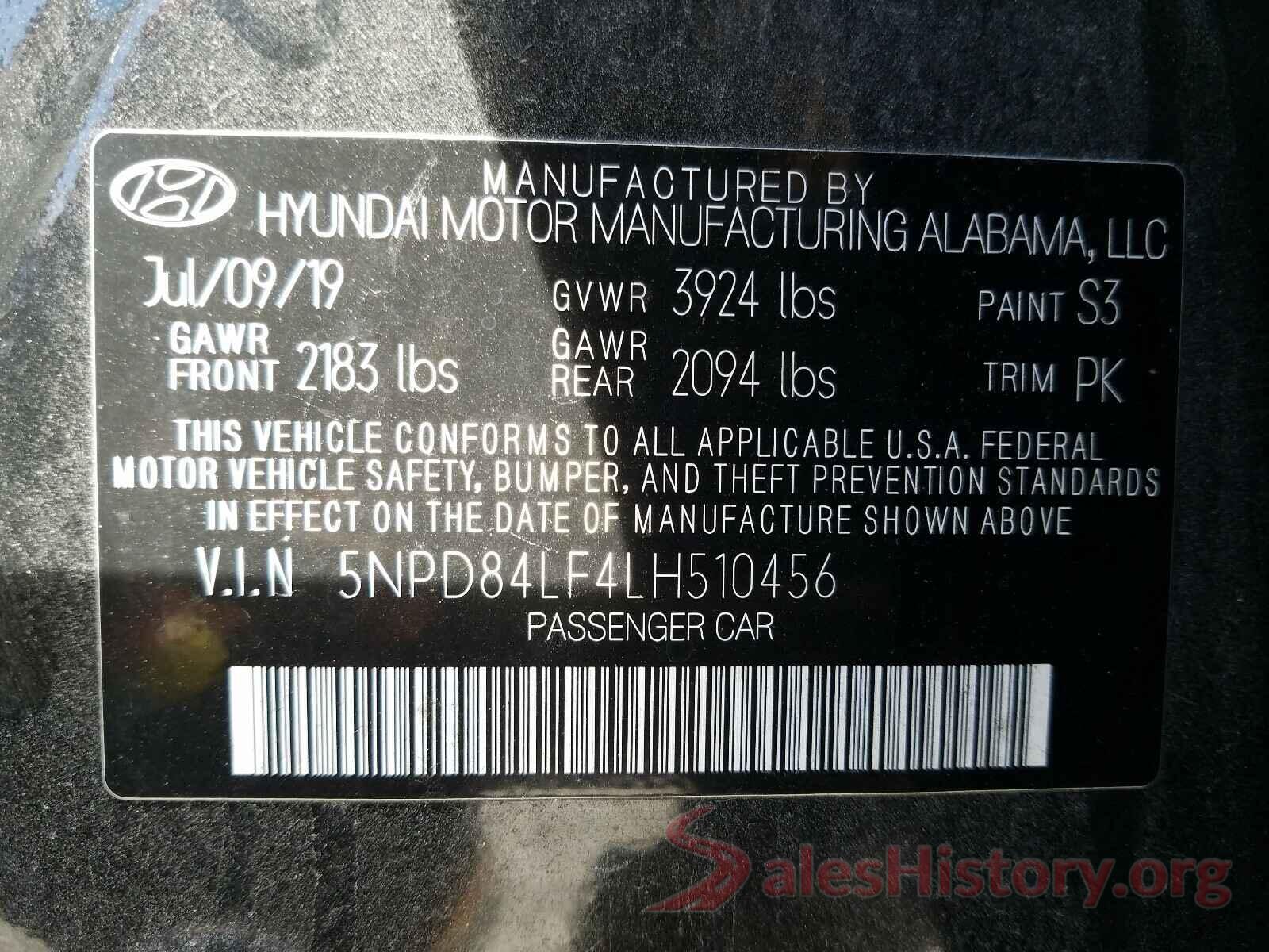 5NPD84LF4LH510456 2020 HYUNDAI ELANTRA