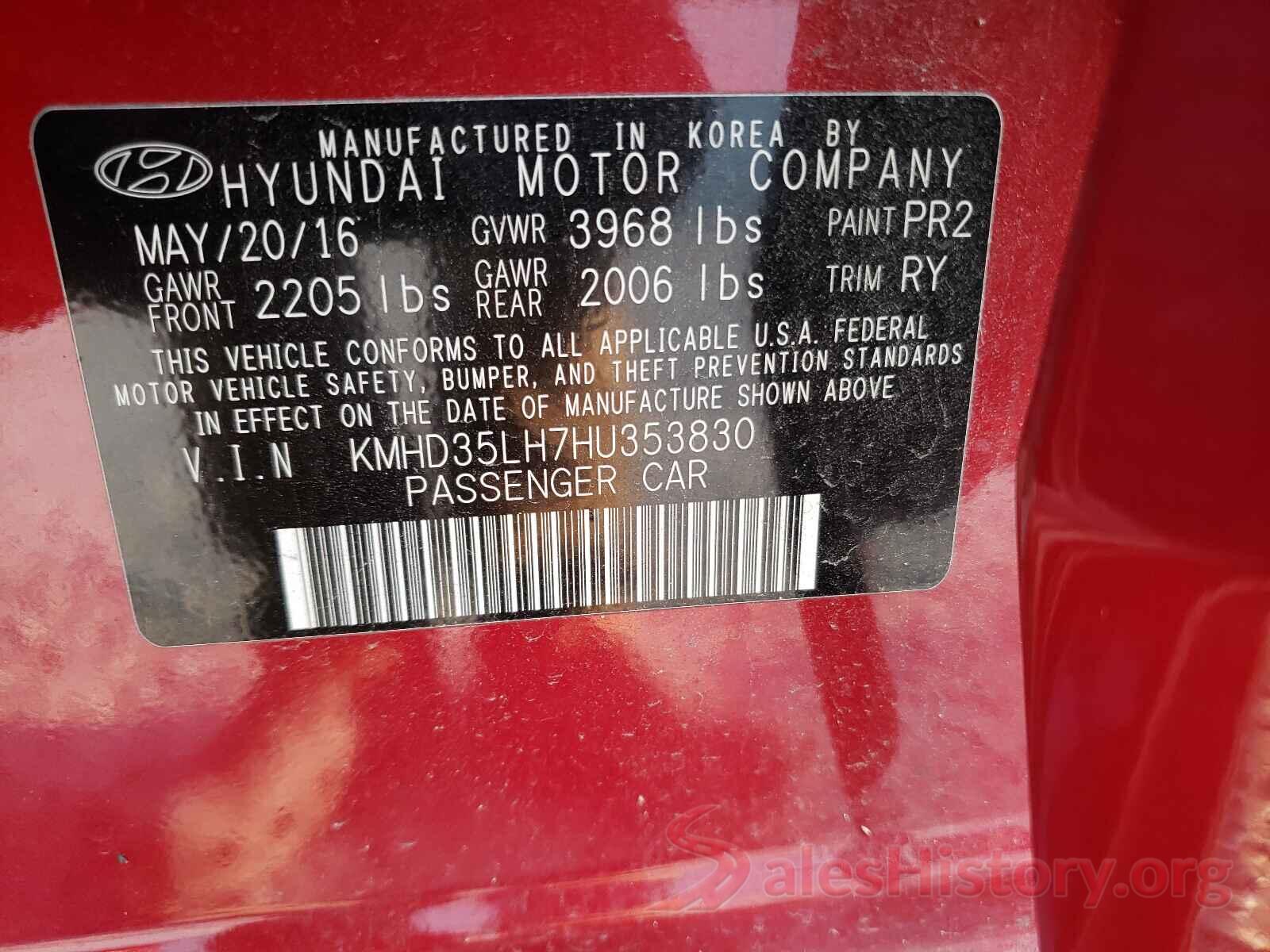 KMHD35LH7HU353830 2017 HYUNDAI ELANTRA