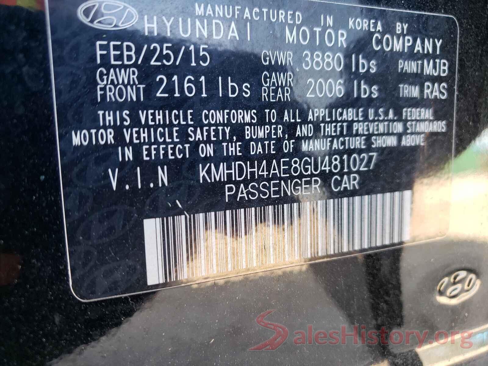 KMHDH4AE8GU481027 2016 HYUNDAI ELANTRA