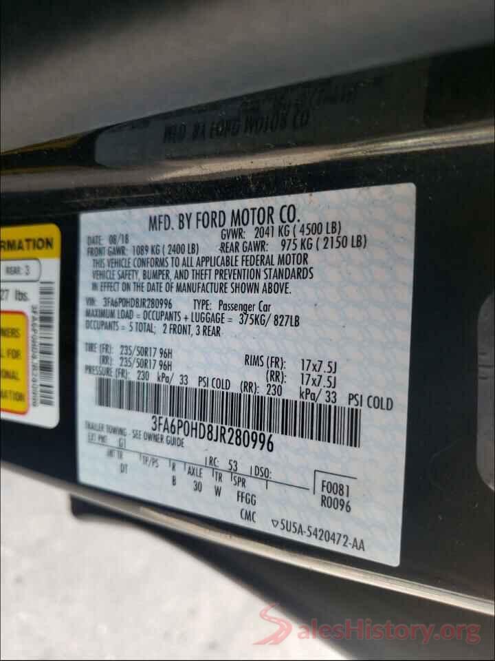 3FA6P0HD8JR280996 2018 FORD FUSION