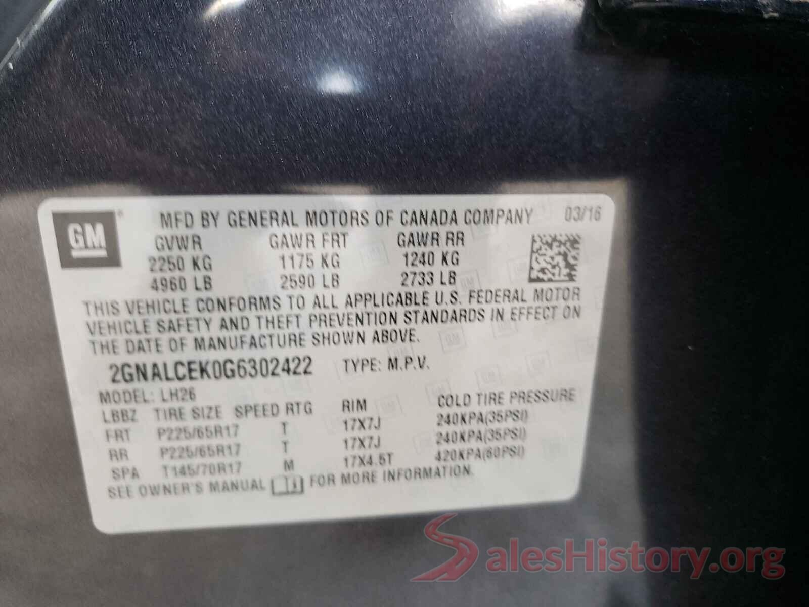 2GNALCEK0G6302422 2016 CHEVROLET EQUINOX