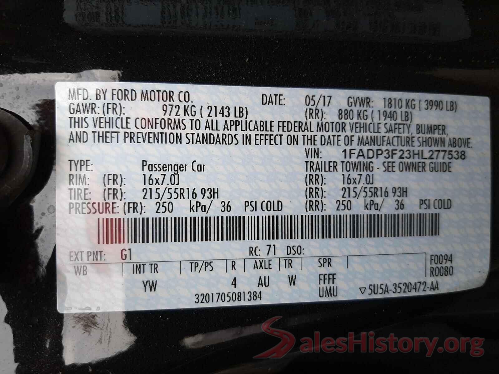 1FADP3F23HL277538 2017 FORD FOCUS