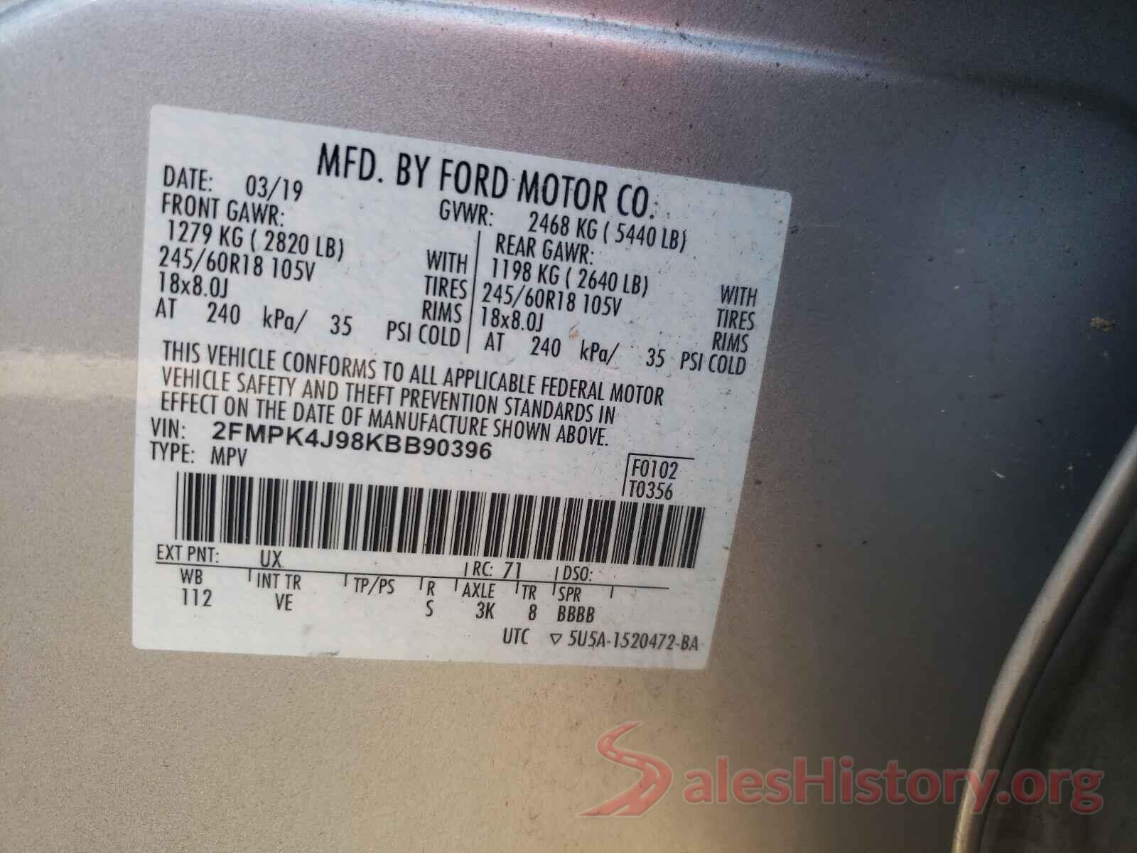 2FMPK4J98KBB90396 2019 FORD EDGE