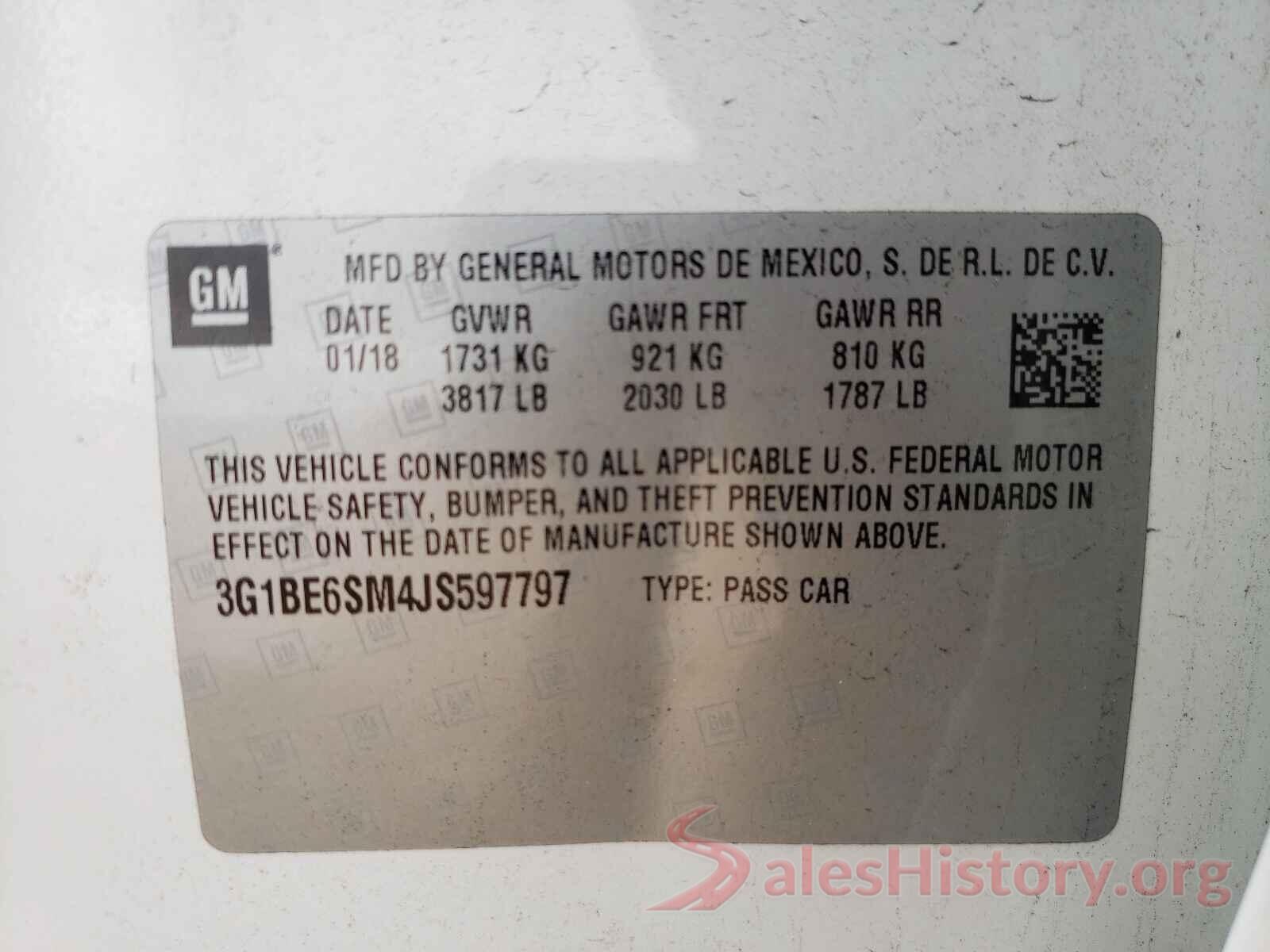 3G1BE6SM4JS597797 2018 CHEVROLET CRUZE