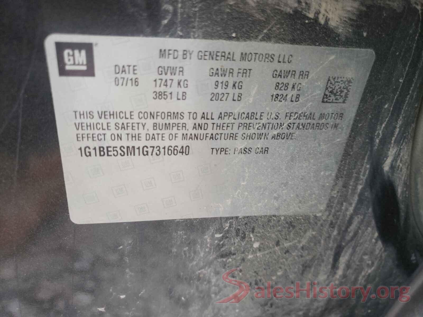 1G1BE5SM1G7316640 2016 CHEVROLET CRUZE