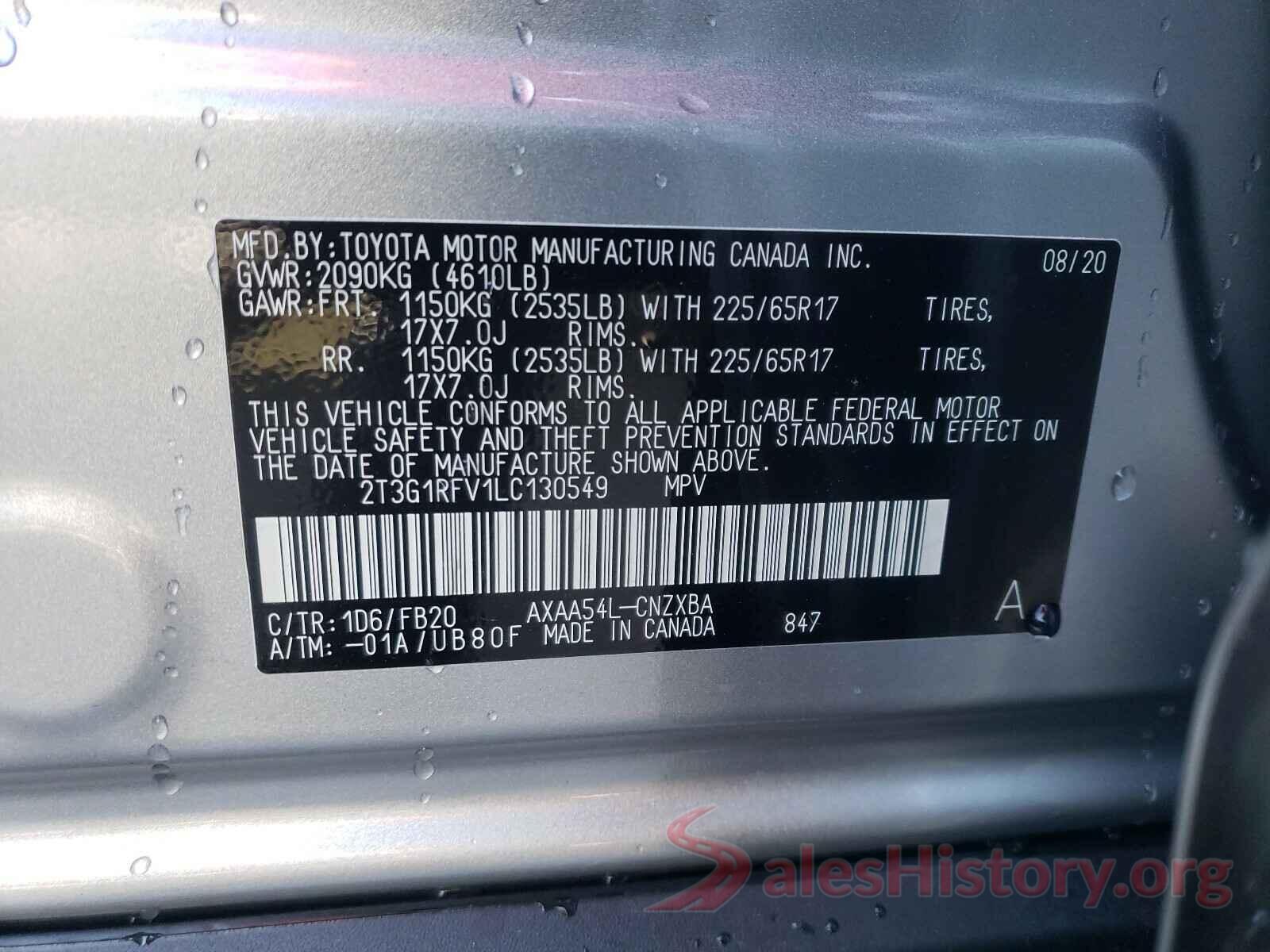 2T3G1RFV1LC130549 2020 TOYOTA RAV4