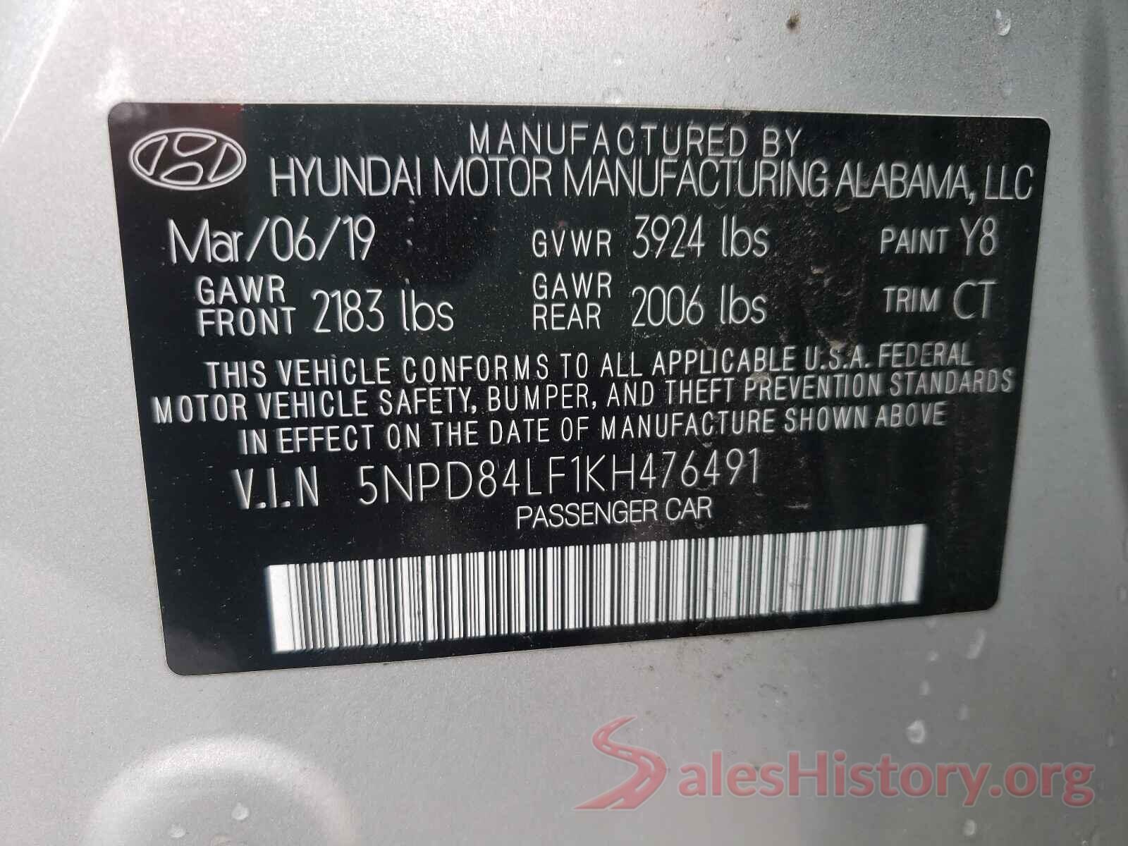 5NPD84LF1KH476491 2019 HYUNDAI ELANTRA