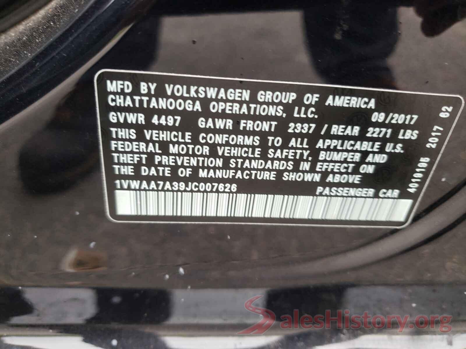 1VWAA7A39JC007626 2018 VOLKSWAGEN PASSAT