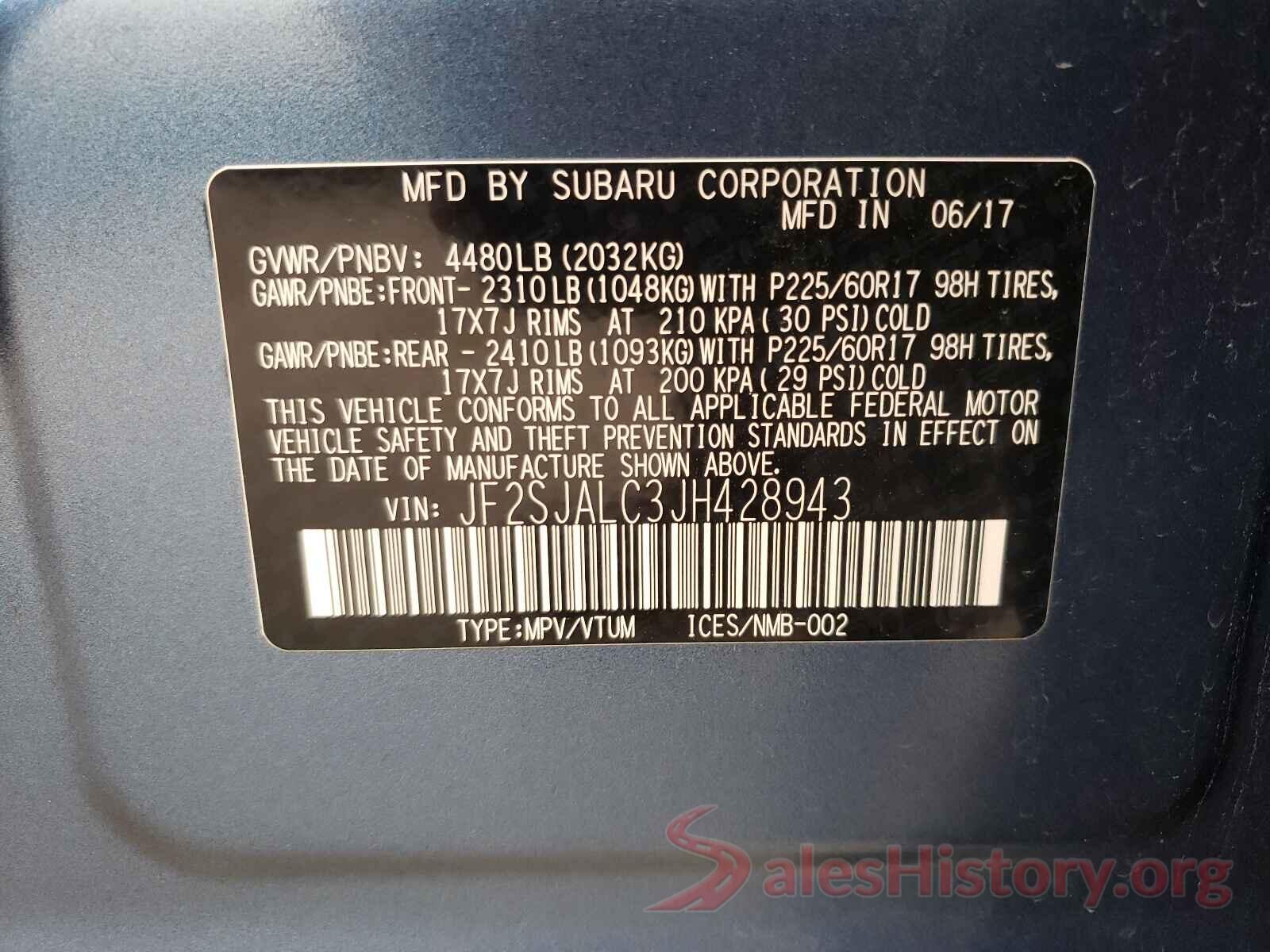 JF2SJALC3JH428943 2018 SUBARU FORESTER