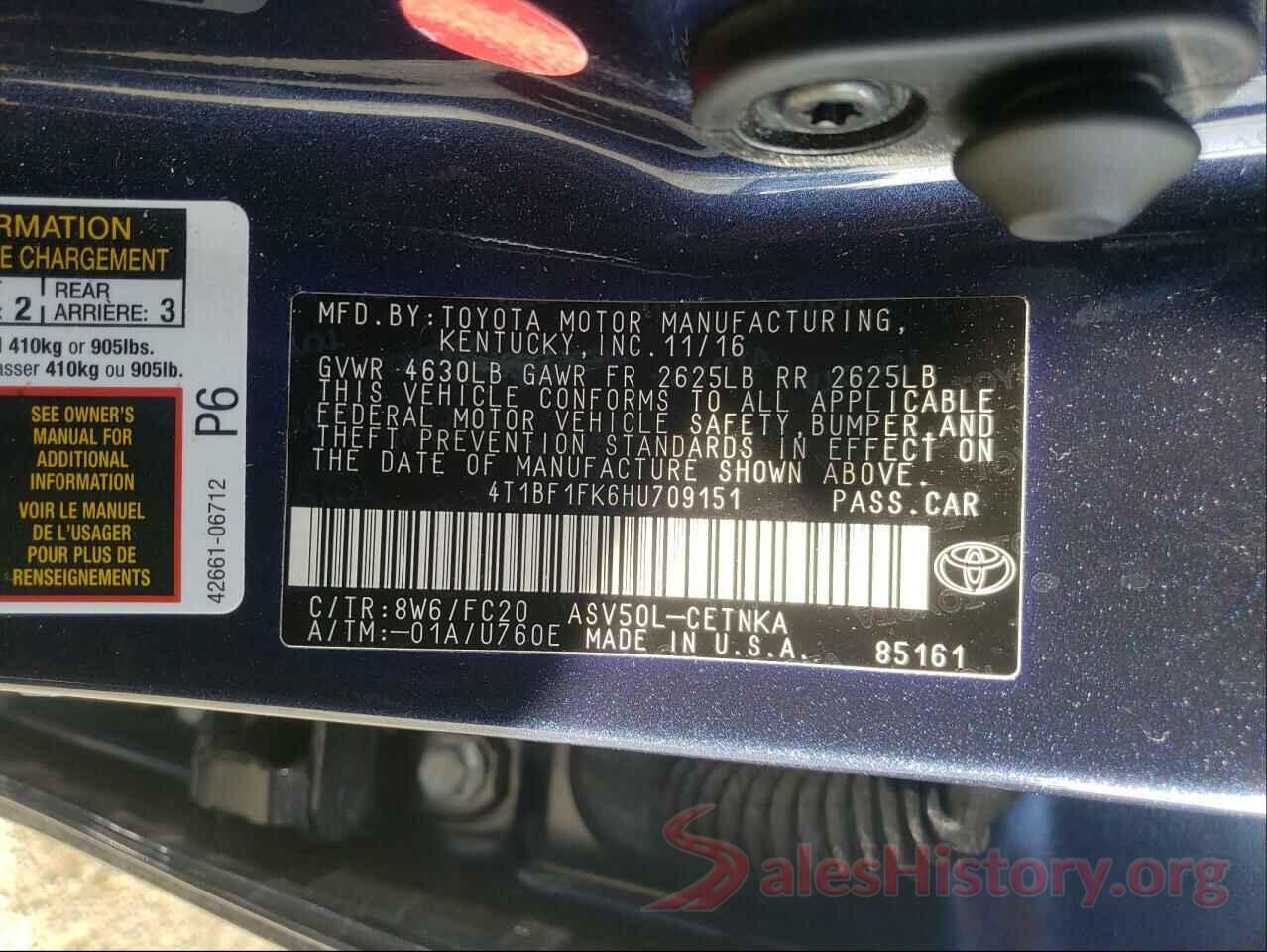 4T1BF1FK6HU709151 2017 TOYOTA CAMRY