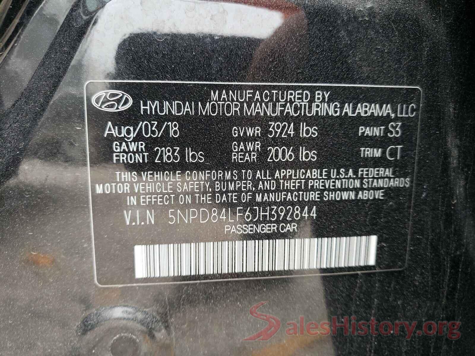 5NPD84LF6JH392844 2018 HYUNDAI ELANTRA