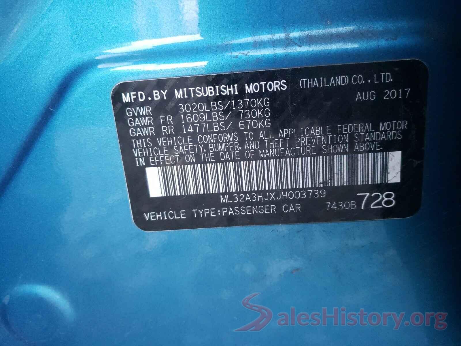 ML32A3HJXJH003739 2018 MITSUBISHI MIRAGE