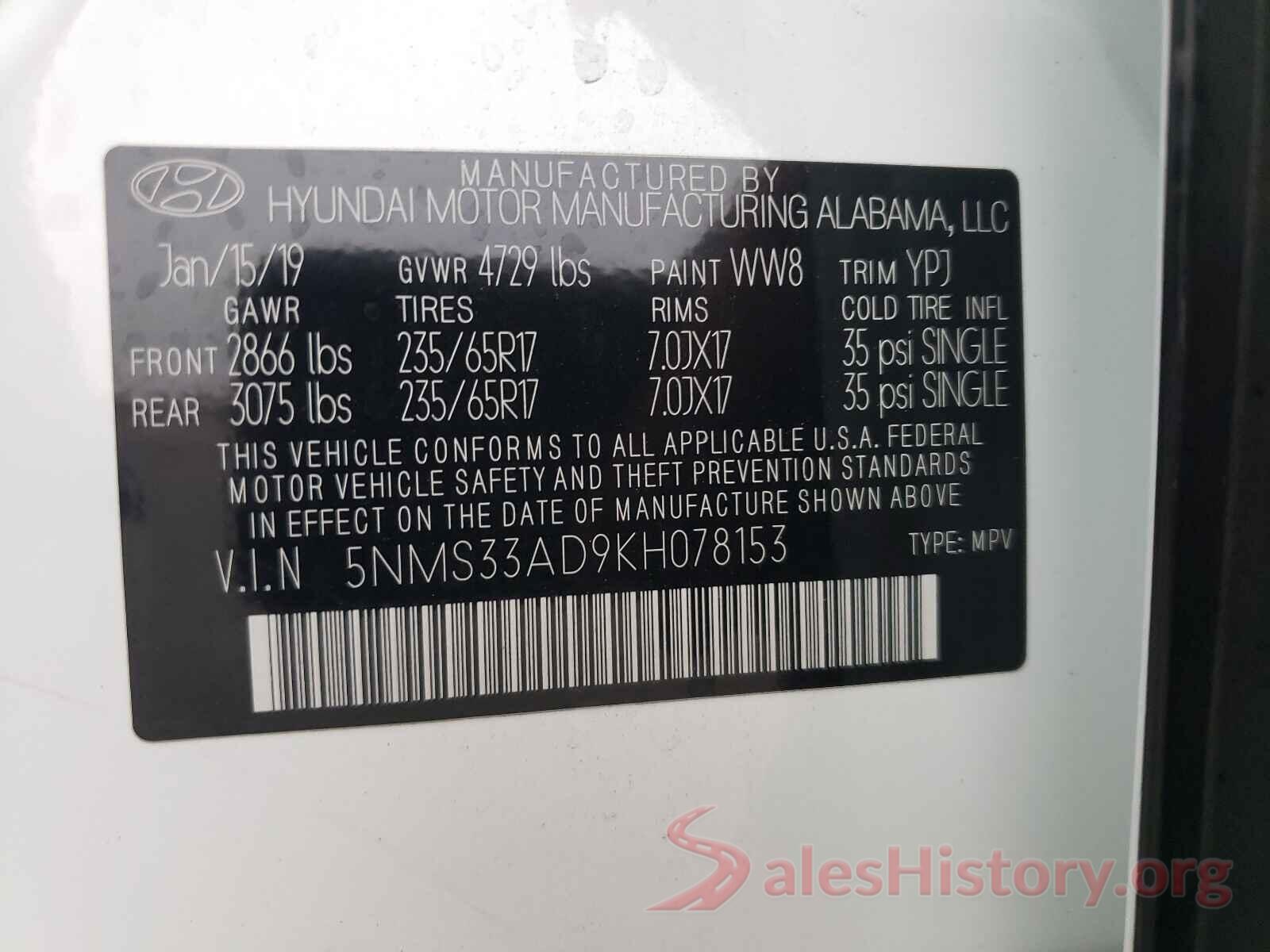 5NMS33AD9KH078153 2019 HYUNDAI SANTA FE