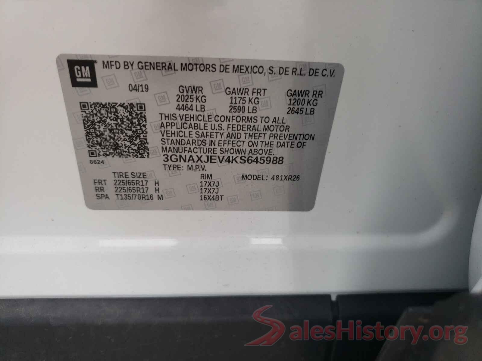 3GNAXJEV4KS645988 2019 CHEVROLET EQUINOX