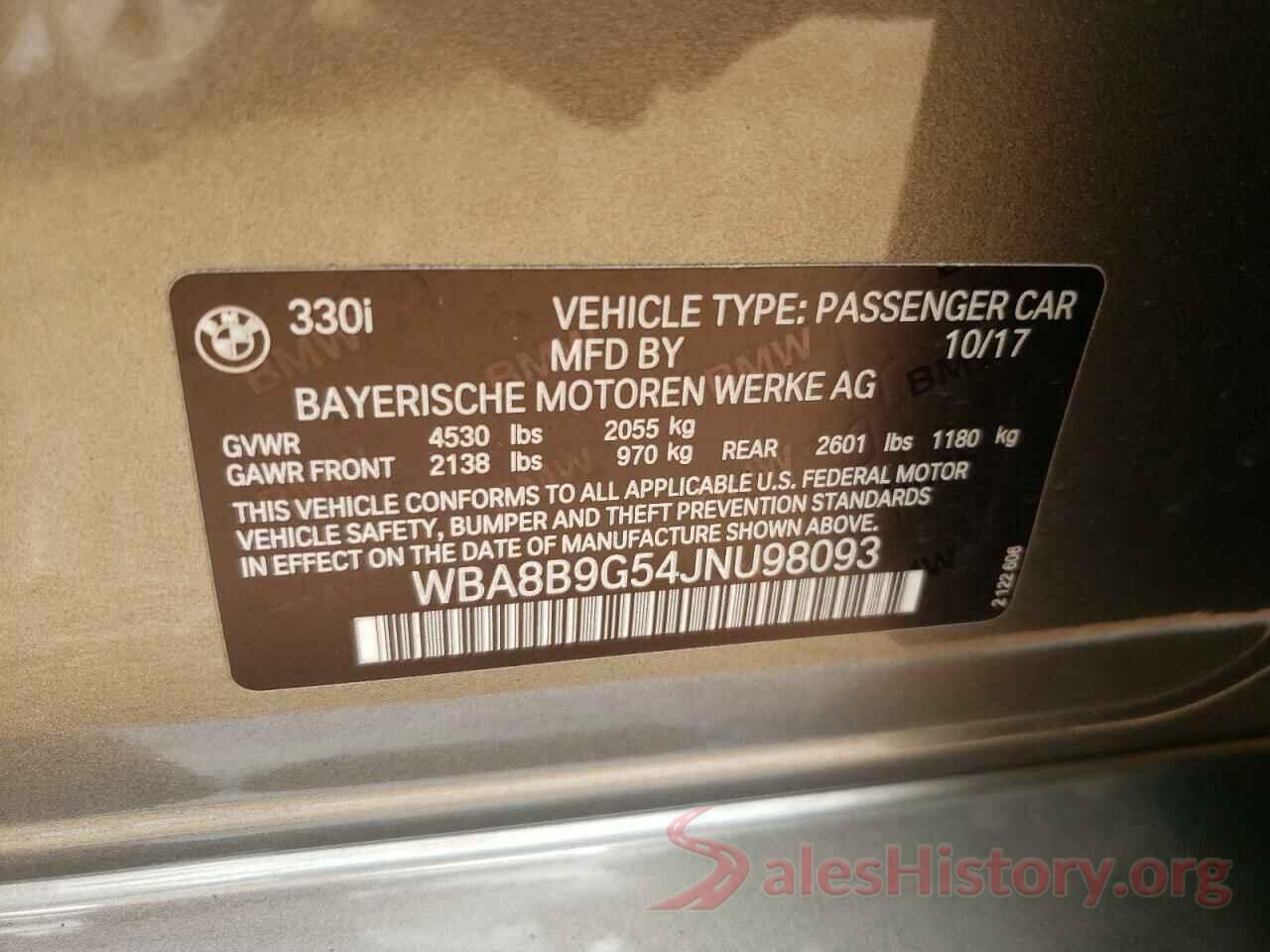 WBA8B9G54JNU98093 2018 BMW 3 SERIES