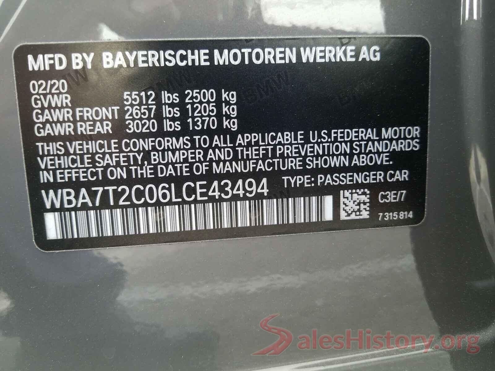 WBA7T2C06LCE43494 2020 BMW 7 SERIES