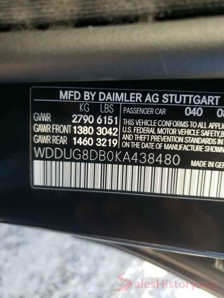 WDDUG8DB0KA438480 2019 MERCEDES-BENZ S-CLASS