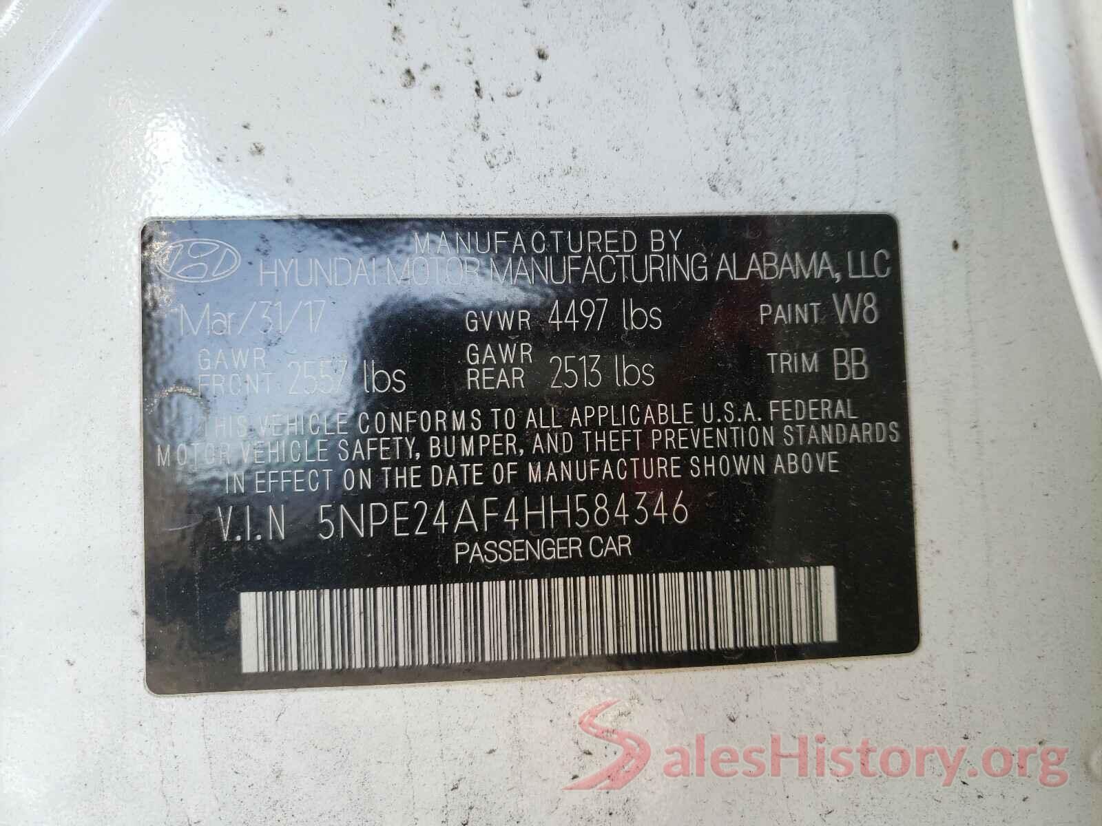 5NPE24AF4HH584346 2017 HYUNDAI SONATA