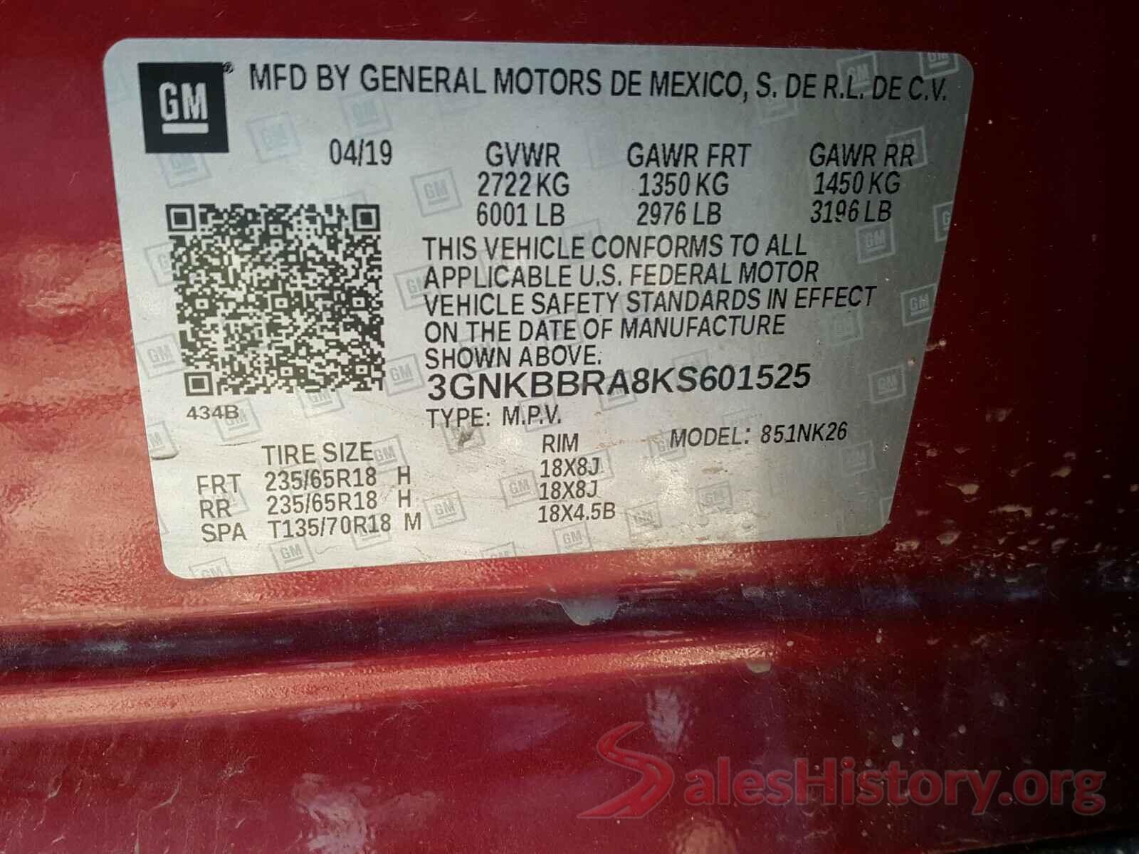 3GNKBBRA8KS601525 2019 CHEVROLET BLAZER 1LT