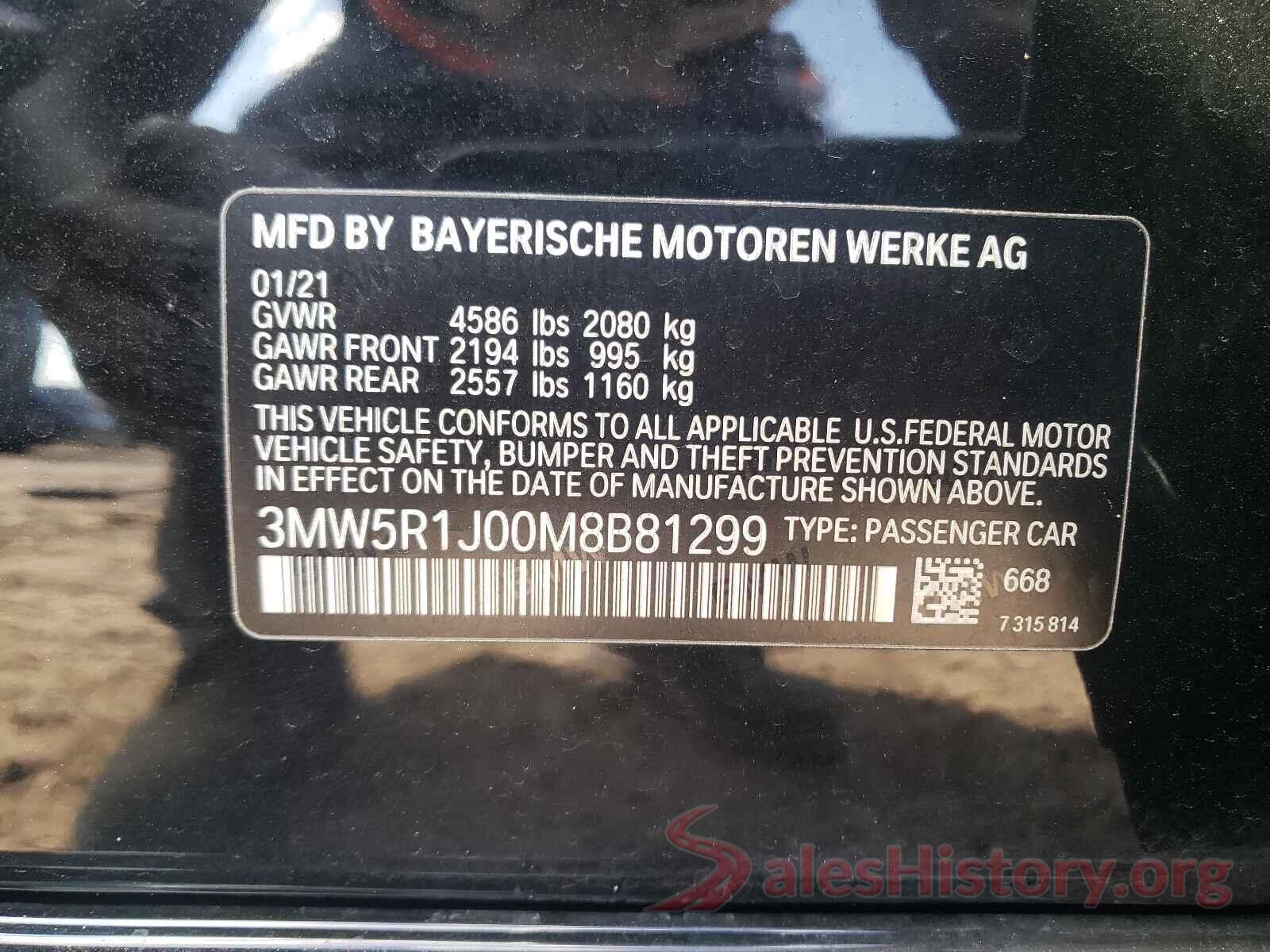 3MW5R1J00M8B81299 2021 BMW 3 SERIES