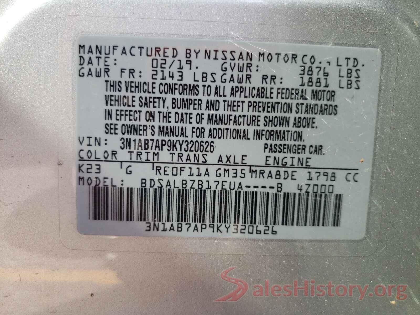 3N1AB7AP9KY320626 2019 NISSAN SENTRA