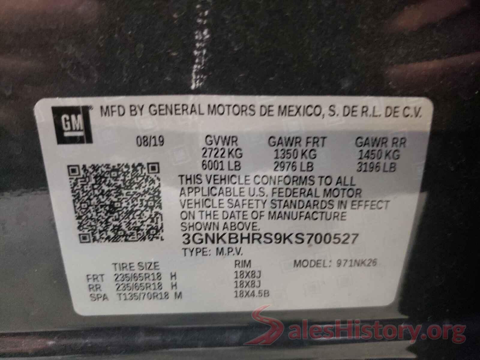 3GNKBHRS9KS700527 2019 CHEVROLET BLAZER