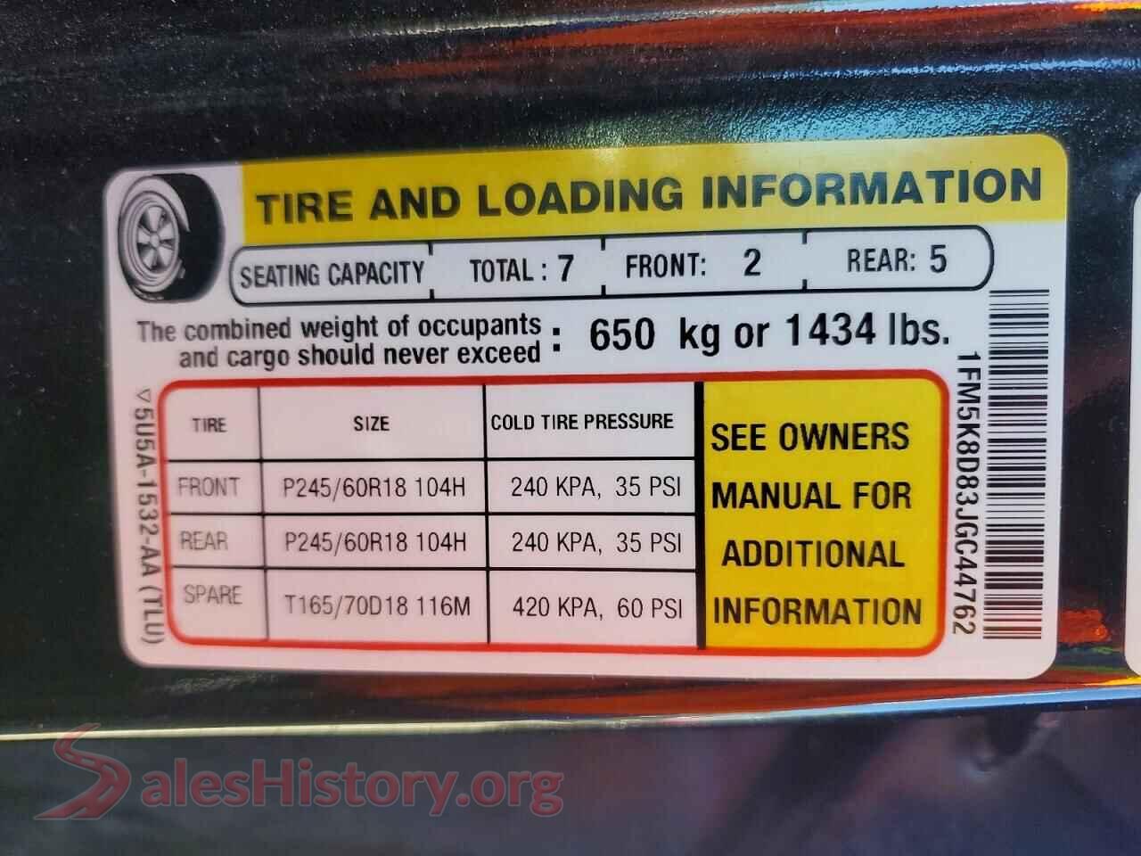 2018 FORD EXPLORER VIN 1FM5K8D83JGC44762, trunk area