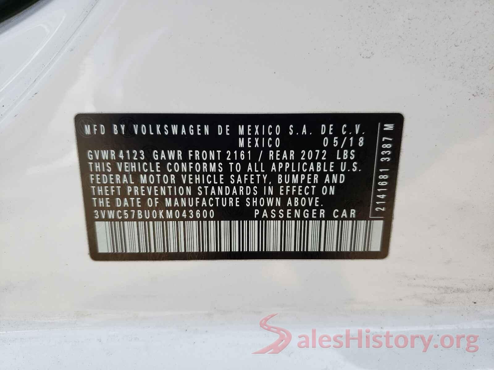 3VWC57BU0KM043600 2019 VOLKSWAGEN JETTA