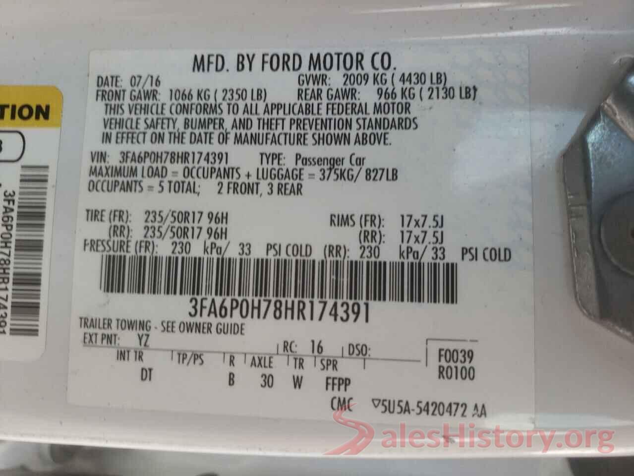 3FA6P0H78HR174391 2017 FORD FUSION