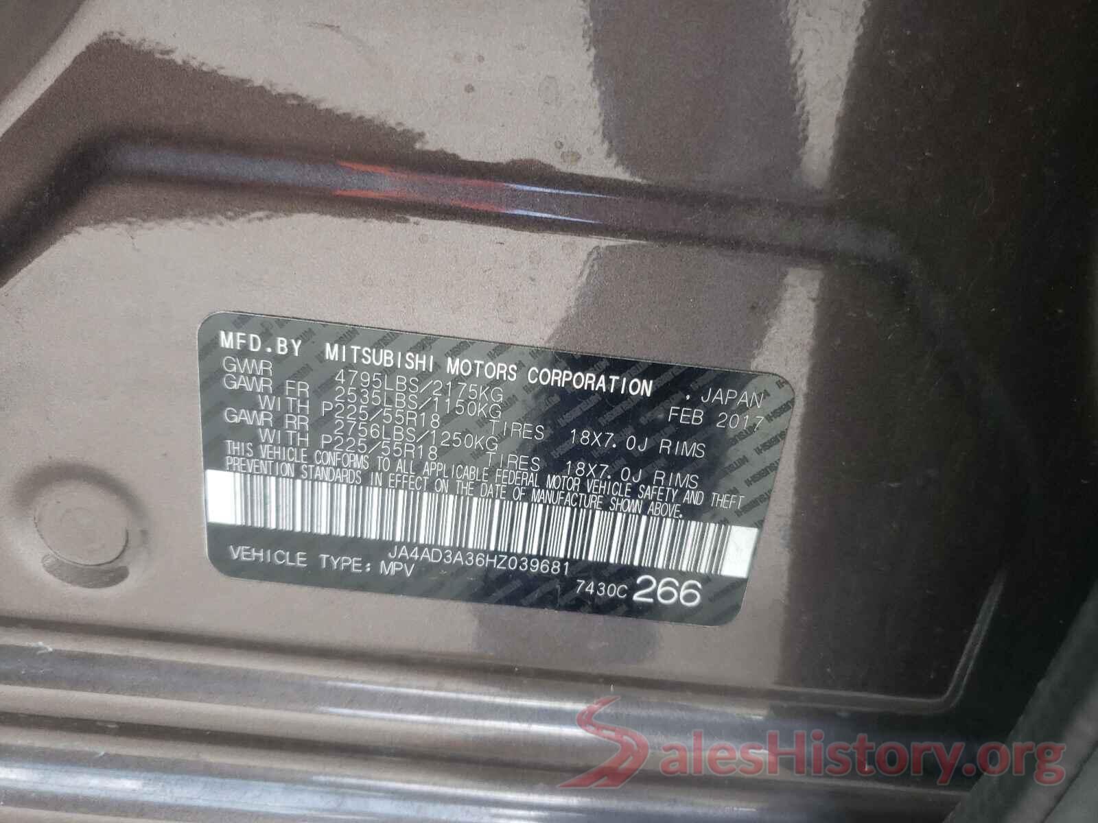 JA4AD3A36HZ039681 2017 MITSUBISHI OUTLANDER