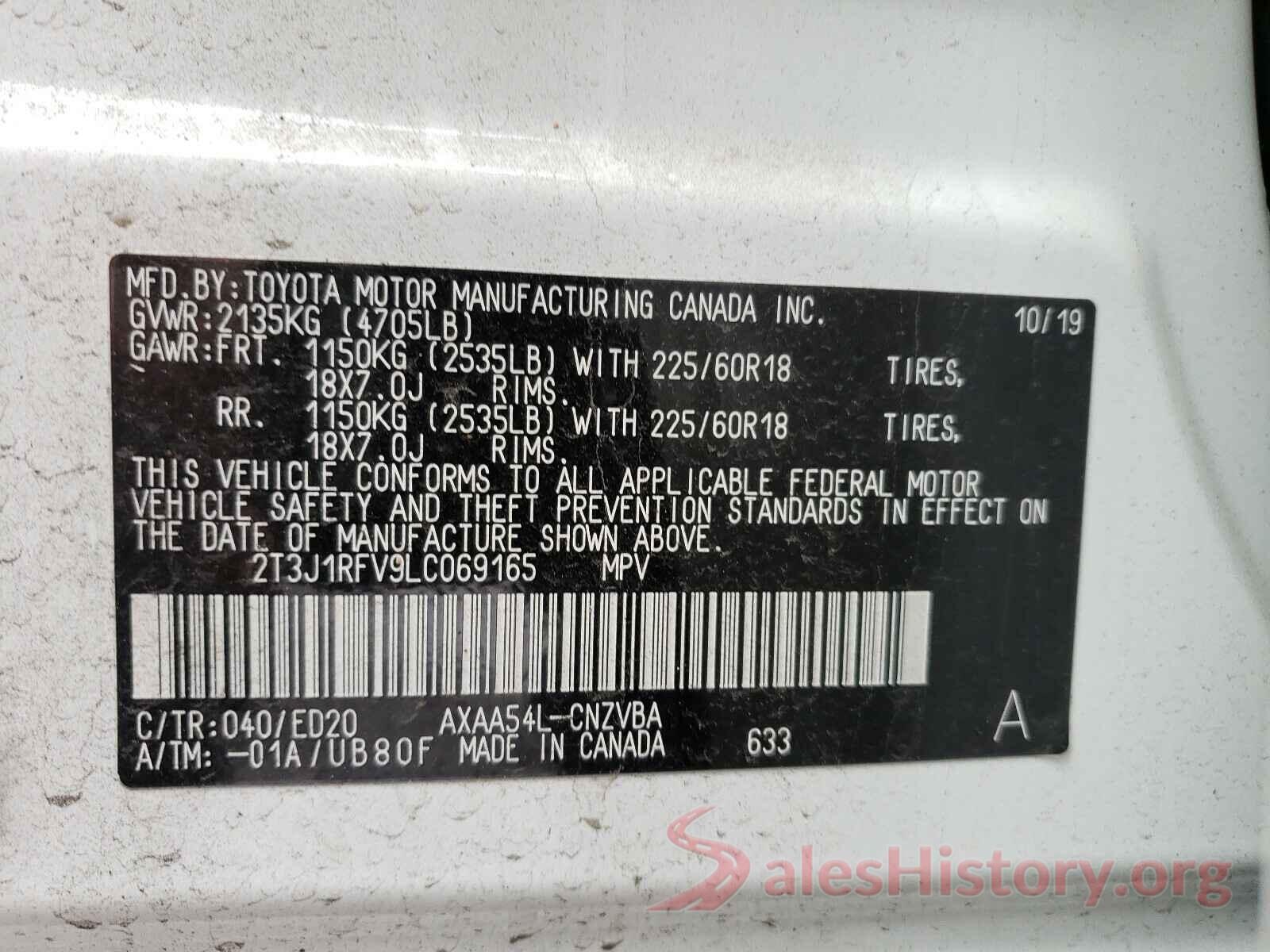 2T3J1RFV9LC069165 2020 TOYOTA RAV4