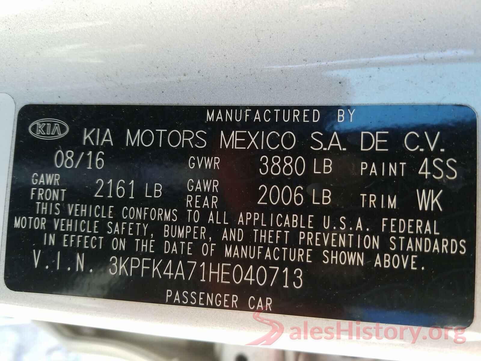 3KPFK4A71HE040713 2017 KIA FORTE