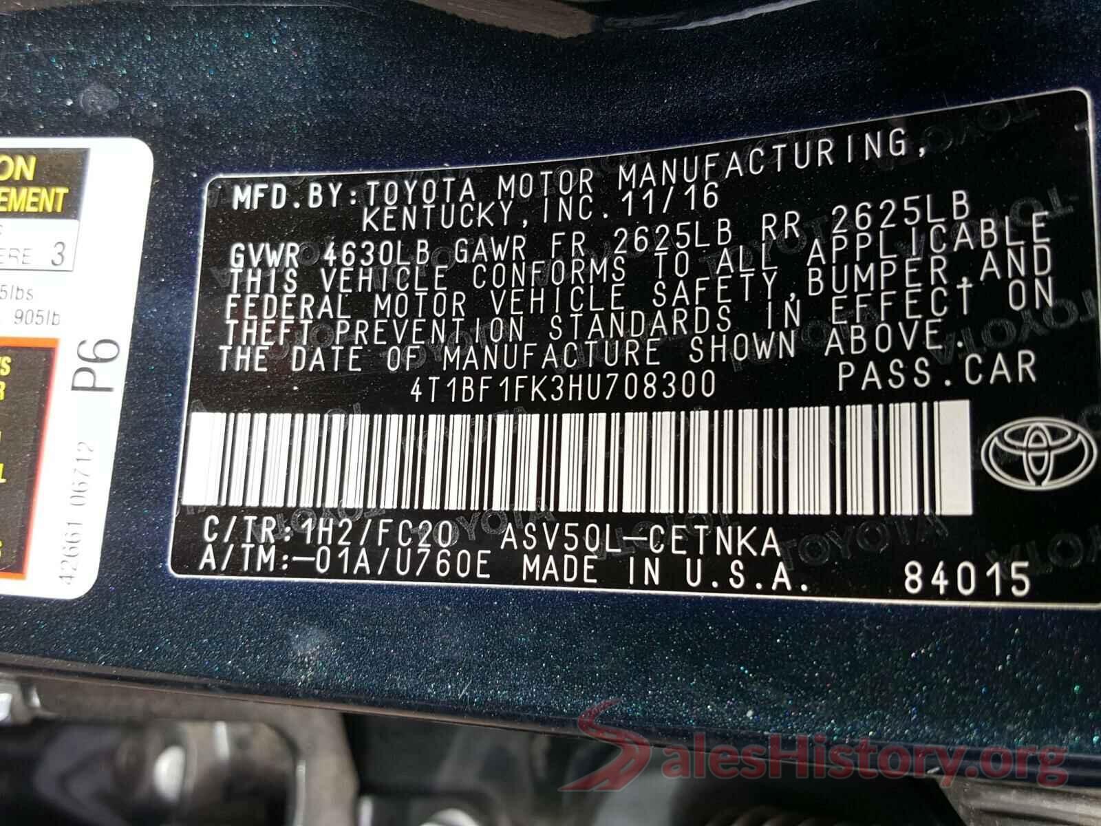 4T1BF1FK3HU708300 2017 TOYOTA CAMRY