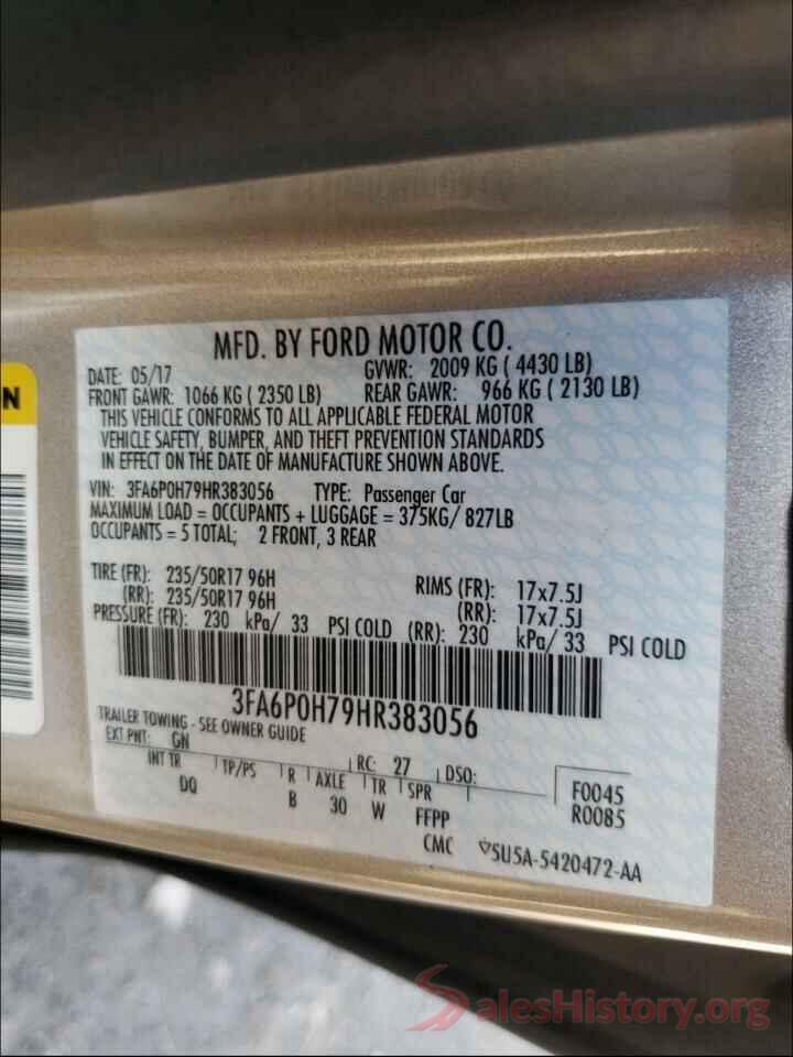 3FA6P0H79HR383056 2017 FORD FUSION