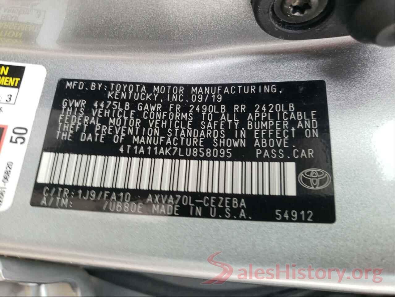 4T1A11AK7LU858095 2020 TOYOTA CAMRY