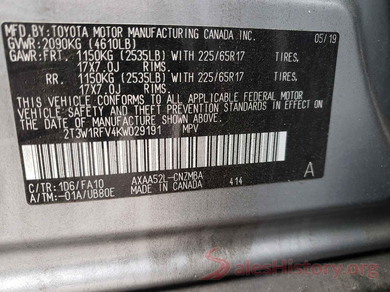 2T3W1RFV4KW029191 2019 TOYOTA RAV4