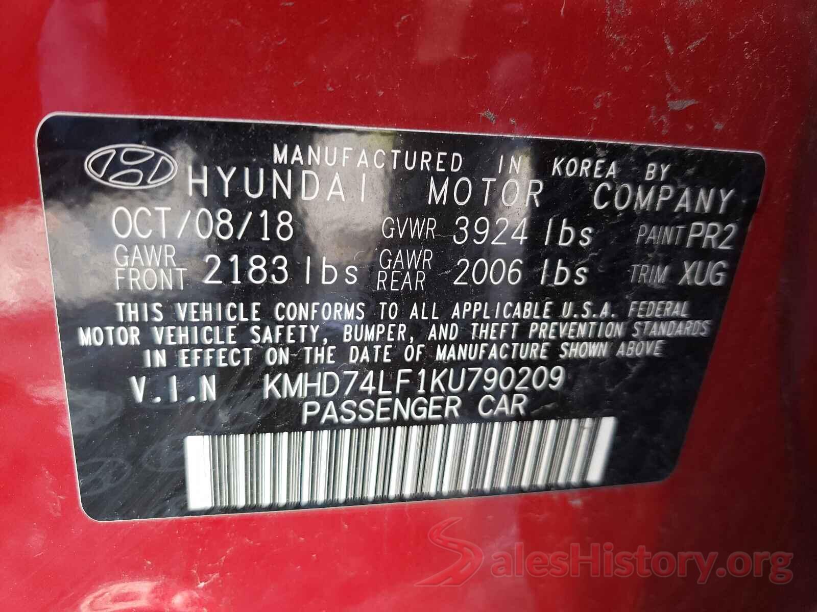 KMHD74LF1KU790209 2019 HYUNDAI ELANTRA