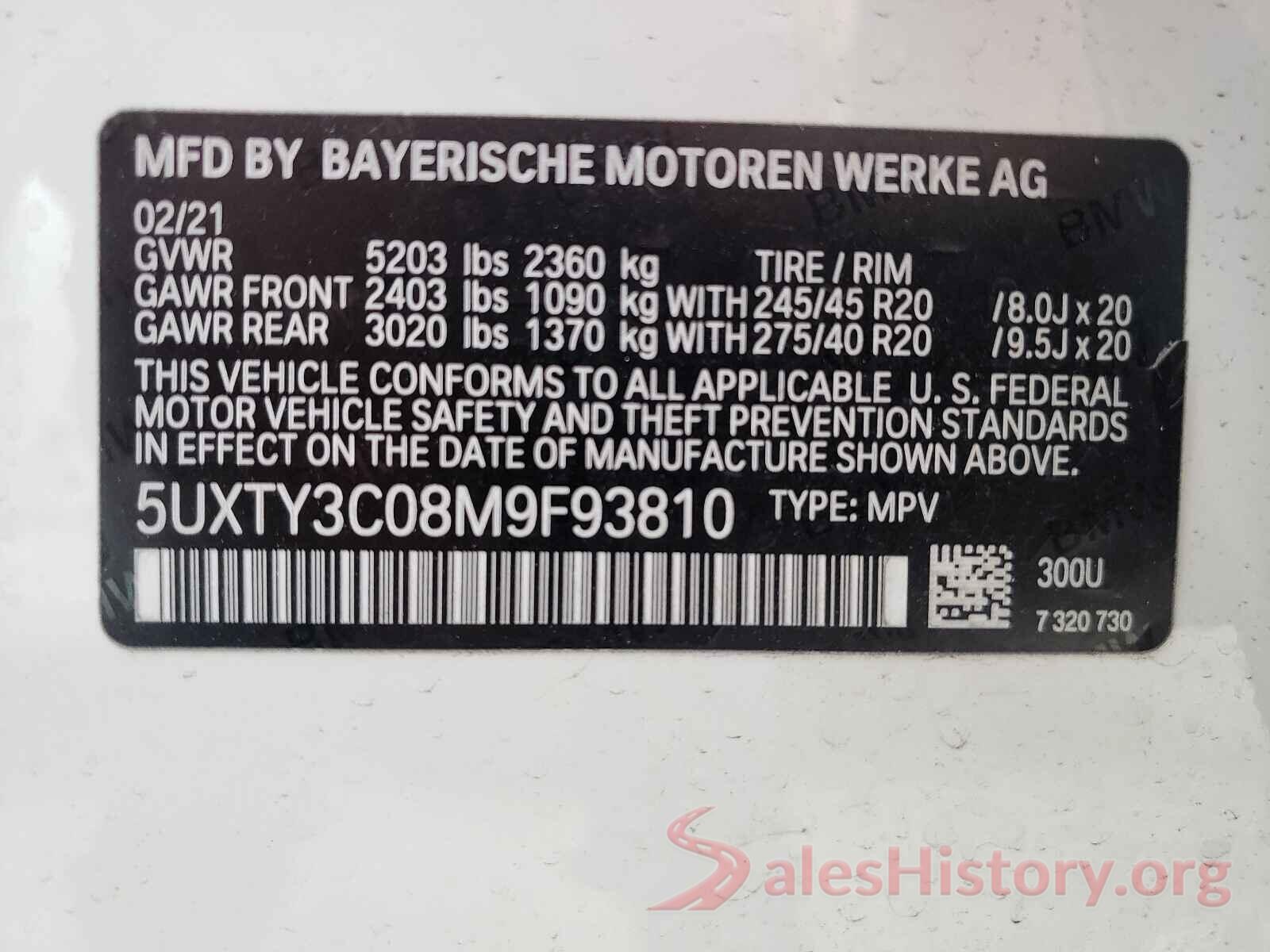 5UXTY3C08M9F93810 2021 BMW X3